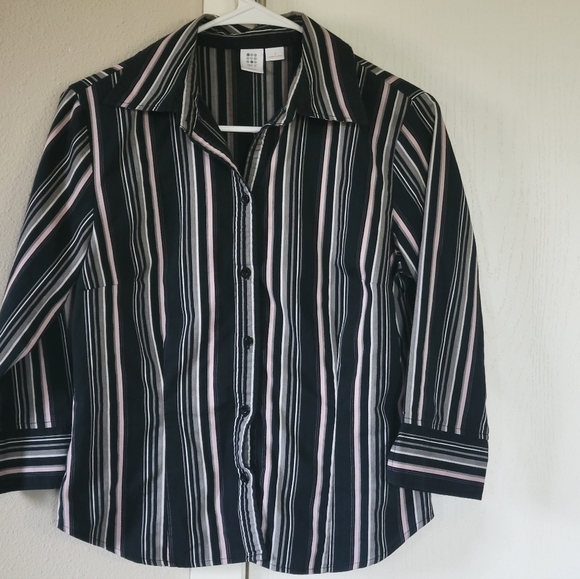 Apt. 9 Stretch Lavandar & Black Striped Button Down Shirt - Picture 4 of 13